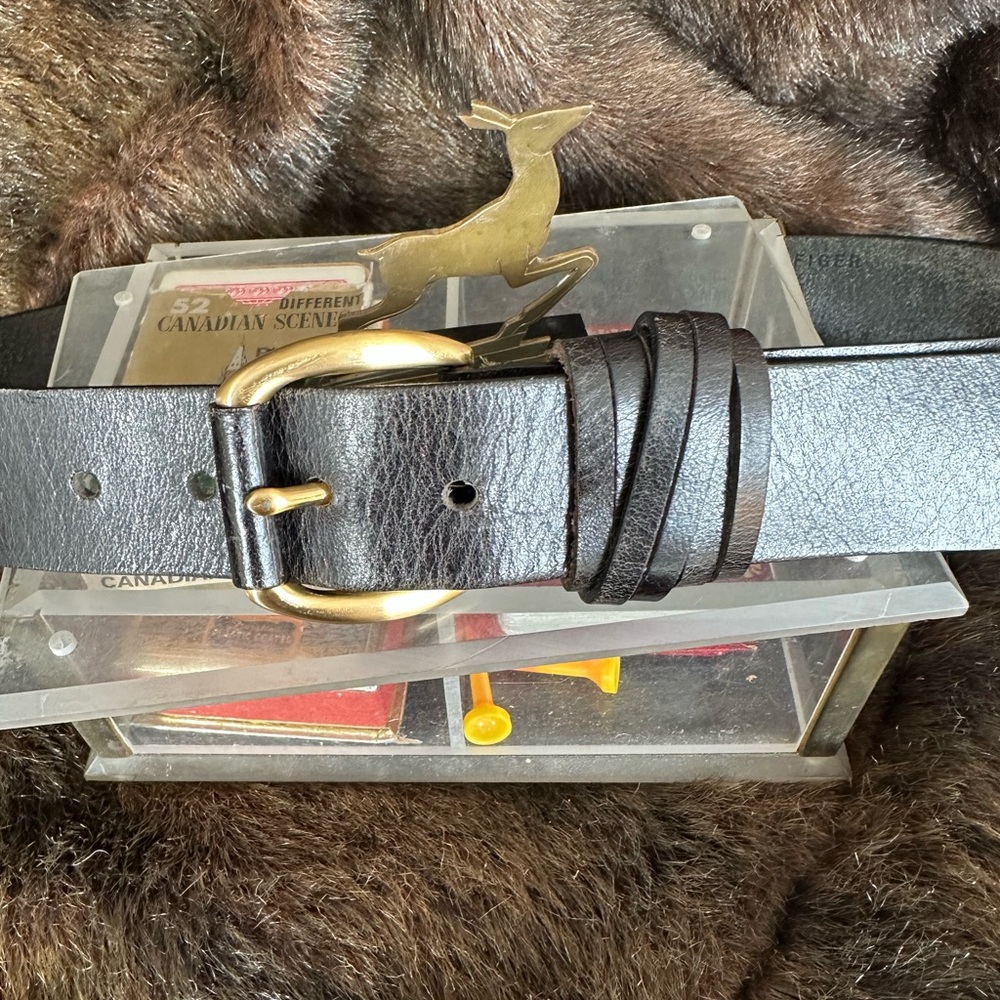 Tommy Hilfiger Black Leather Belt with Gold Buckle